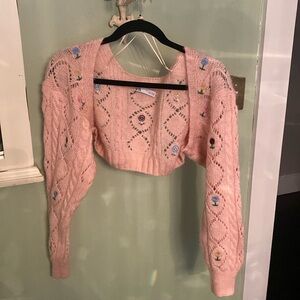 S- Pink flowered zara cropped sweater/shaul